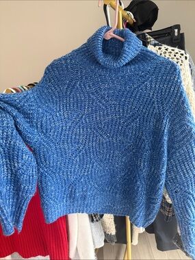 SHEIN Blue Cable Knit Turtleneck Sweater